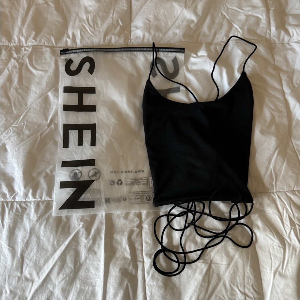 Black Criss Cross Back Crop Tank Top SHEIN New with Tags